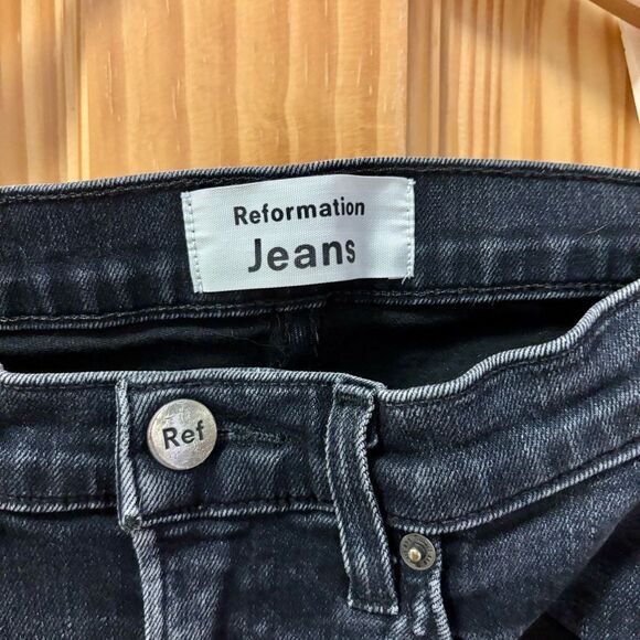 Reformation High and Skinny Faded Black Destroyed Jeans 28in Inseam - Picture 2 of 5